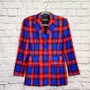 VTG ESCADA By Margaretha Ley Blazer Size 34 (S) Check Plaid 100% Virgin Wool Red